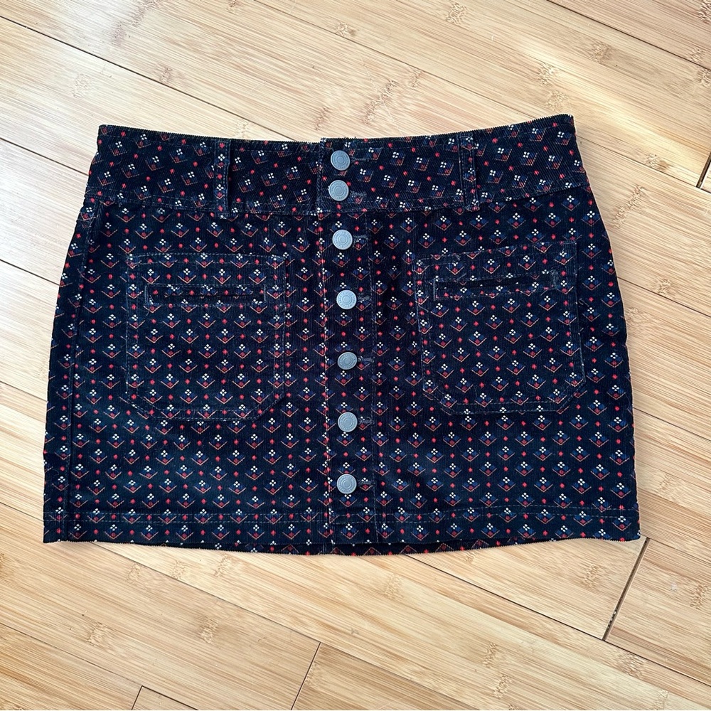 Free People Button-Front Mini Skirt in Black with Red Accent